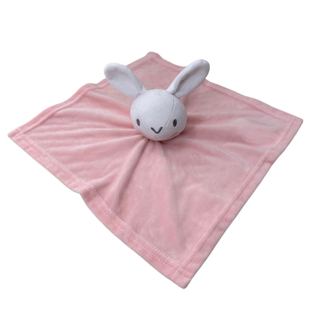 Baby Essentials Bunny Lovey Security Blanket Pink White Plush Stuffed Animal Toy